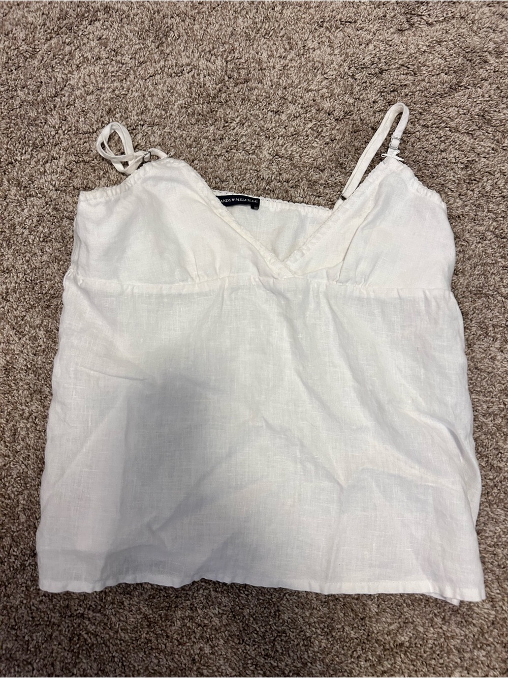 Brandy Melville White V-Neck Linen Tank Top